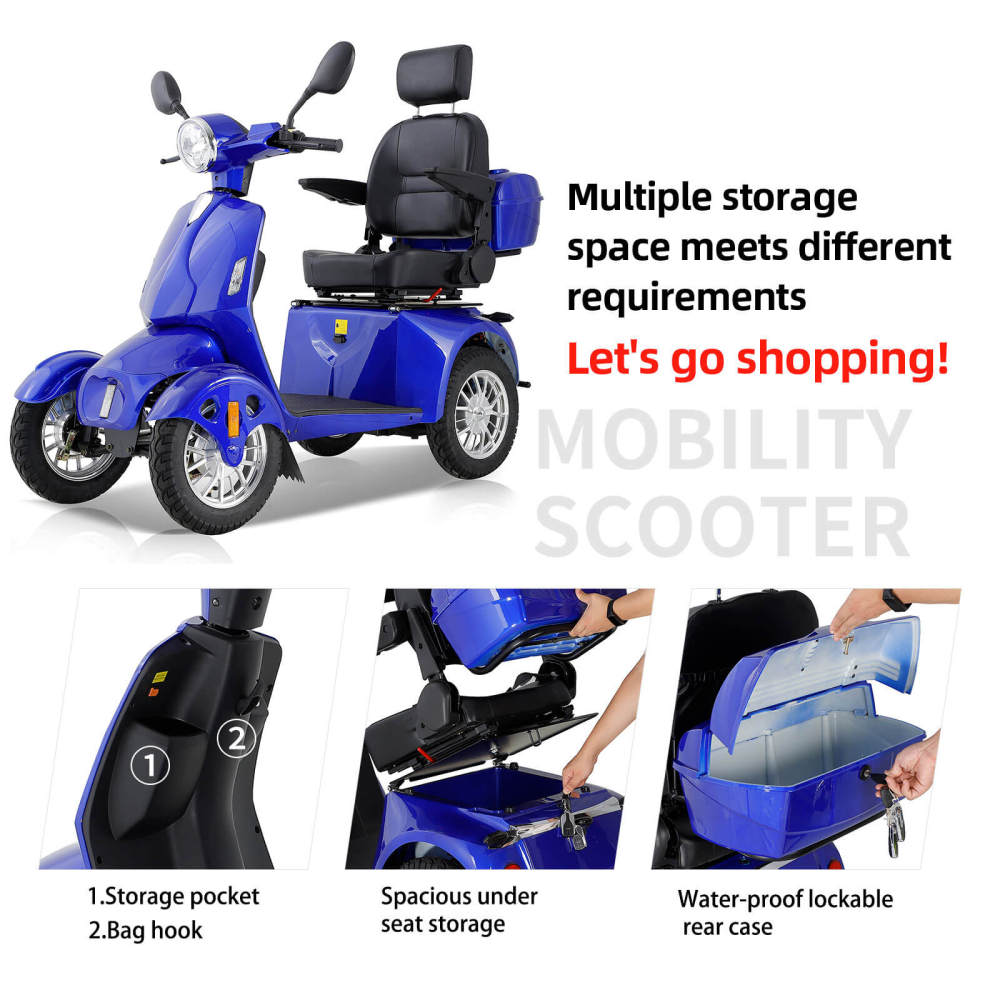 Mobility Scooter for Seniors & Adults, Heavy Duty 4-Wheel 3 Speed Medical Electric Powered Wheelchair Device 800W All Terrain, Elderly Rear Lockbox Adjustable Seat