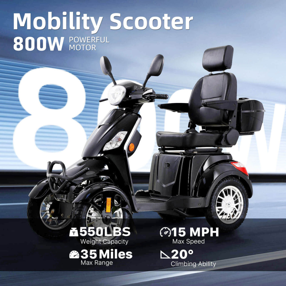 Xmatch Mobility Scooters for Adults & Seniors, Heavy Duty 4-Wheel 3 Speed Medical Electric Powered Device 800W All Terrain, Elderly w/Rear Lockbox & Adjustable Seat ( Type 3 Black)
