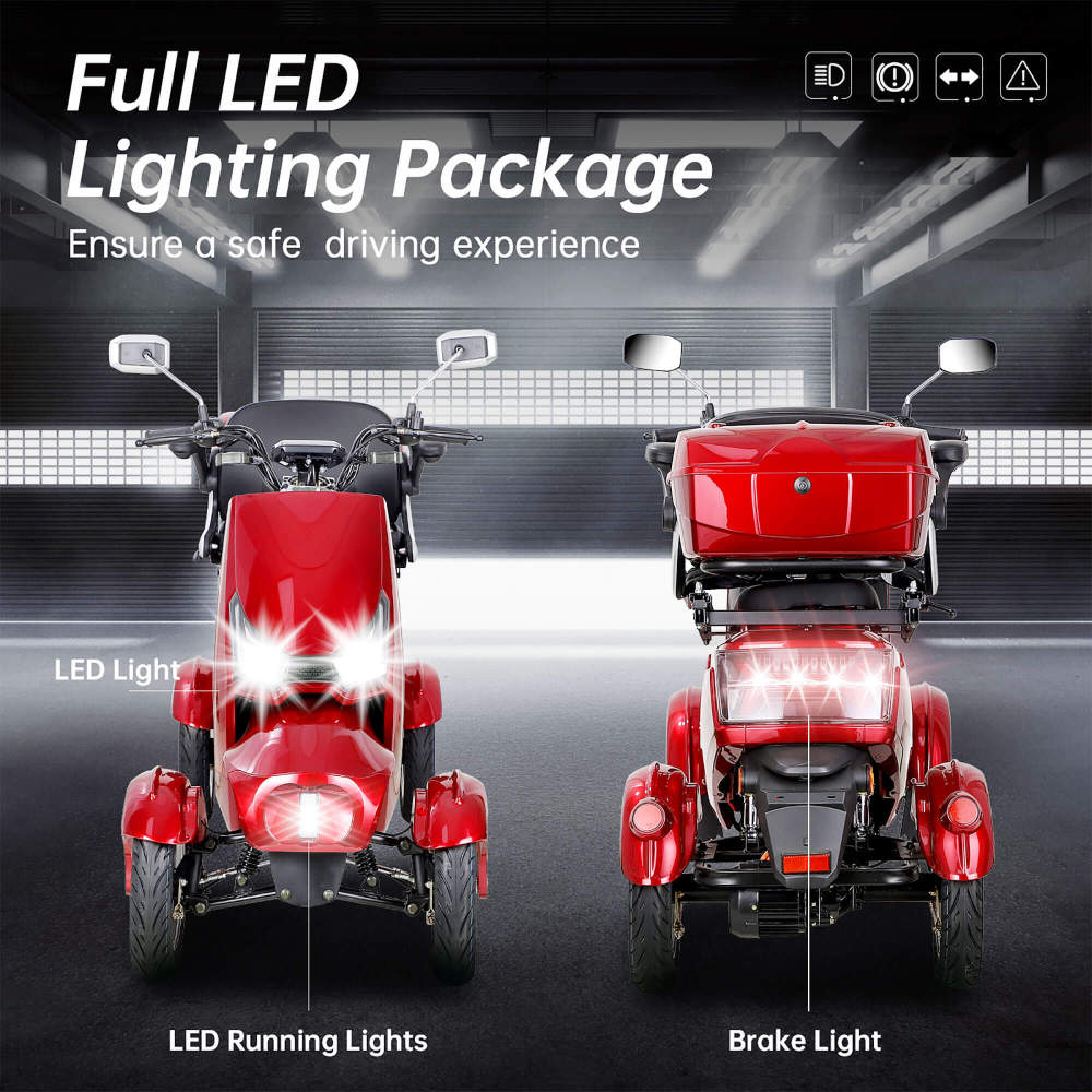 Xmatch Mobility Scooters for Adults & Seniors, Heavy Duty 4 Wheel Electric Powered Mobility Scooter, 800W w/Rear Lockbox Adjustable Seat Safe Remote Key (Model SN-Red)