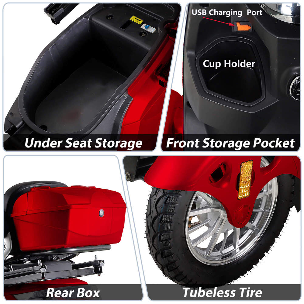 Xmatch Mobility Scooters for Adults & Seniors, Heavy Duty 4 Wheel Electric Powered Mobility Scooter, 800W w/Rear Lockbox Adjustable Seat Safe Remote Key (Model SN-Red)