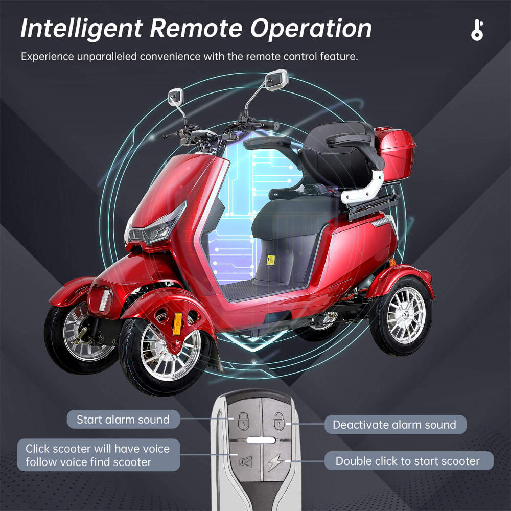 Xmatch Mobility Scooters for Adults & Seniors, Heavy Duty 4 Wheel Electric Powered Mobility Scooter, 800W w/Rear Lockbox Adjustable Seat Safe Remote Key (Model SN-Red)