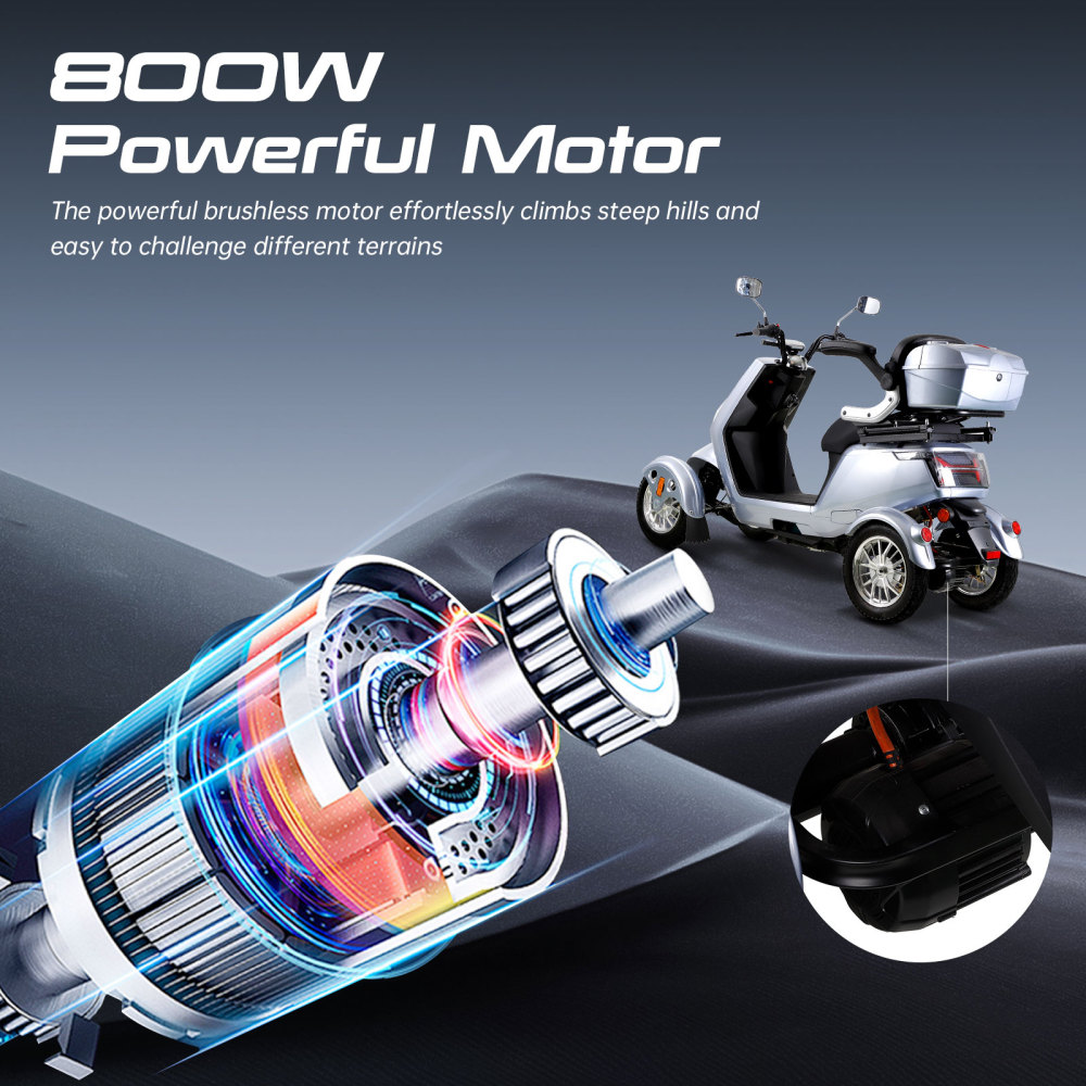 Mobility Scooters for Adults & Seniors, Heavy Duty 4-Wheel 3-Speed Electric Powered Wheelchair Device, Elderly-Safe Belt Rear Lockbox Under Seat Storage Adjustable Seat (Silver)
