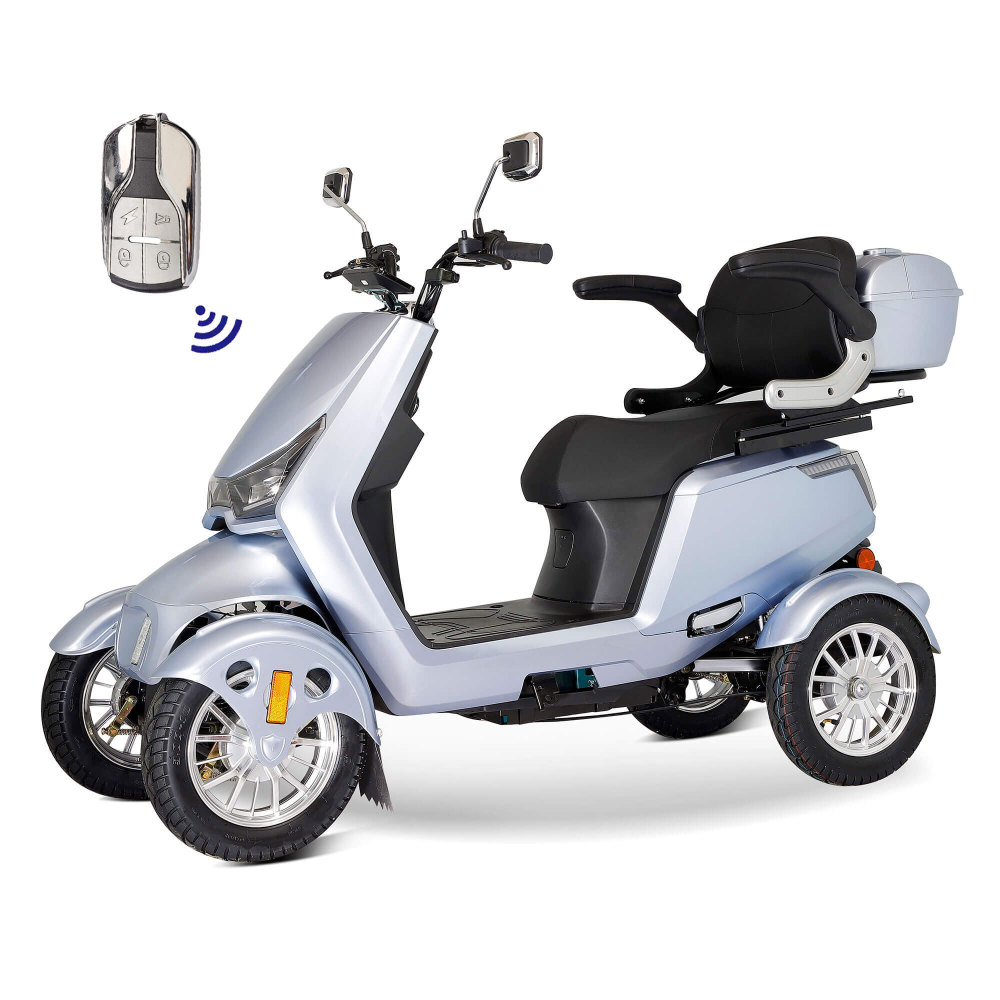 Mobility Scooters for Adults & Seniors, Heavy Duty 4-Wheel 3-Speed Electric Powered Wheelchair Device, Elderly-Safe Belt Rear Lockbox Under Seat Storage Adjustable Seat (Silver)