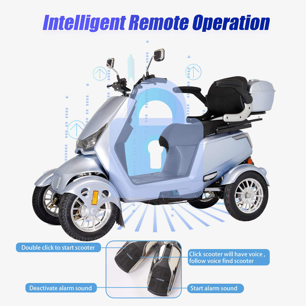 Mobility Scooters for Adults & Seniors, Heavy Duty 4-Wheel 3-Speed Electric Powered Wheelchair Device, Elderly-Safe Belt Rear Lockbox Under Seat Storage Adjustable Seat (Silver)