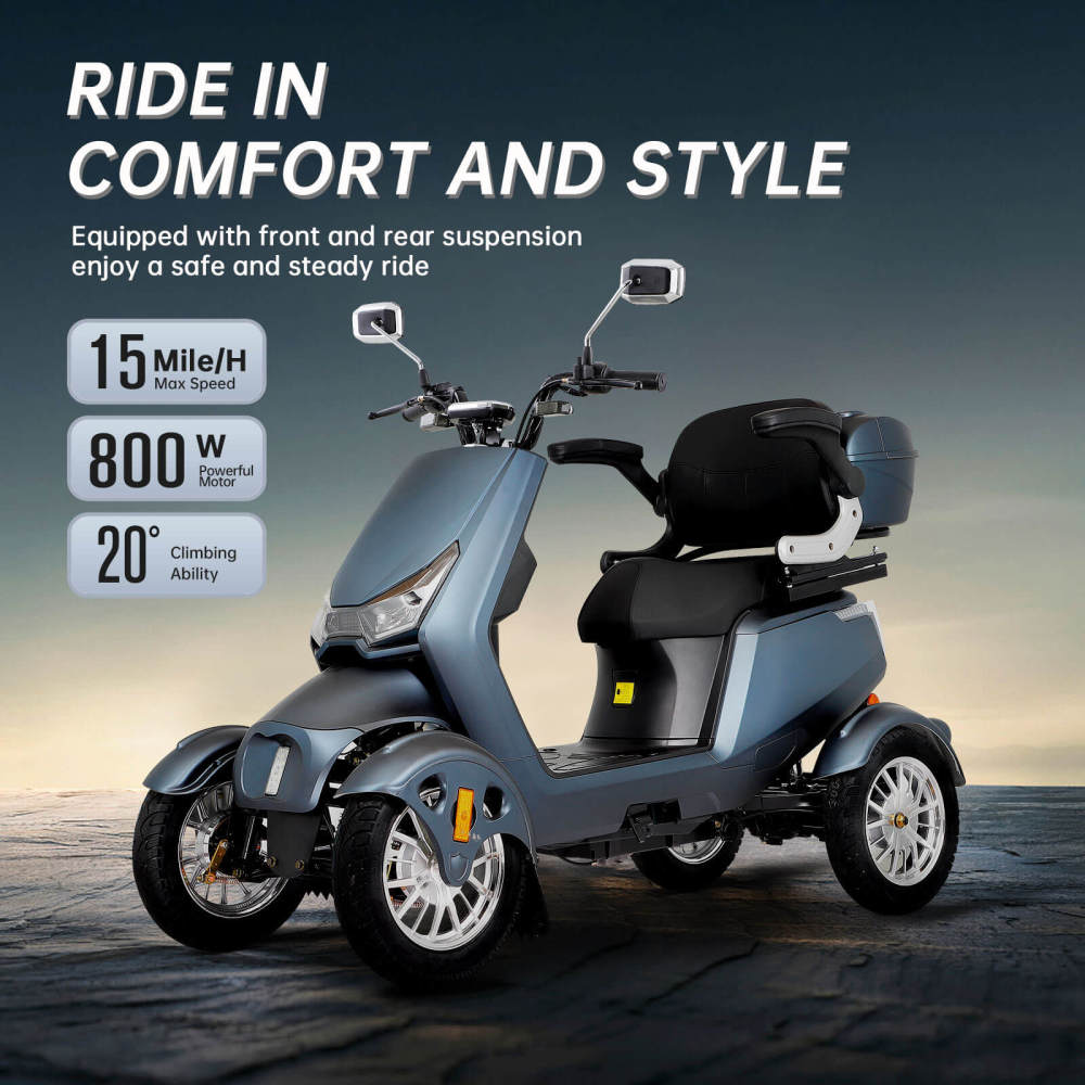 Xmatch Mobility Scooters for Adults & Seniors, Heavy Duty 4-Wheel 3-Speed Electric Powered Wheelchair Device, Elderly-Safe Belt Rear Lockbox Under Seat Storage Adjustable Seat (Matte Black)