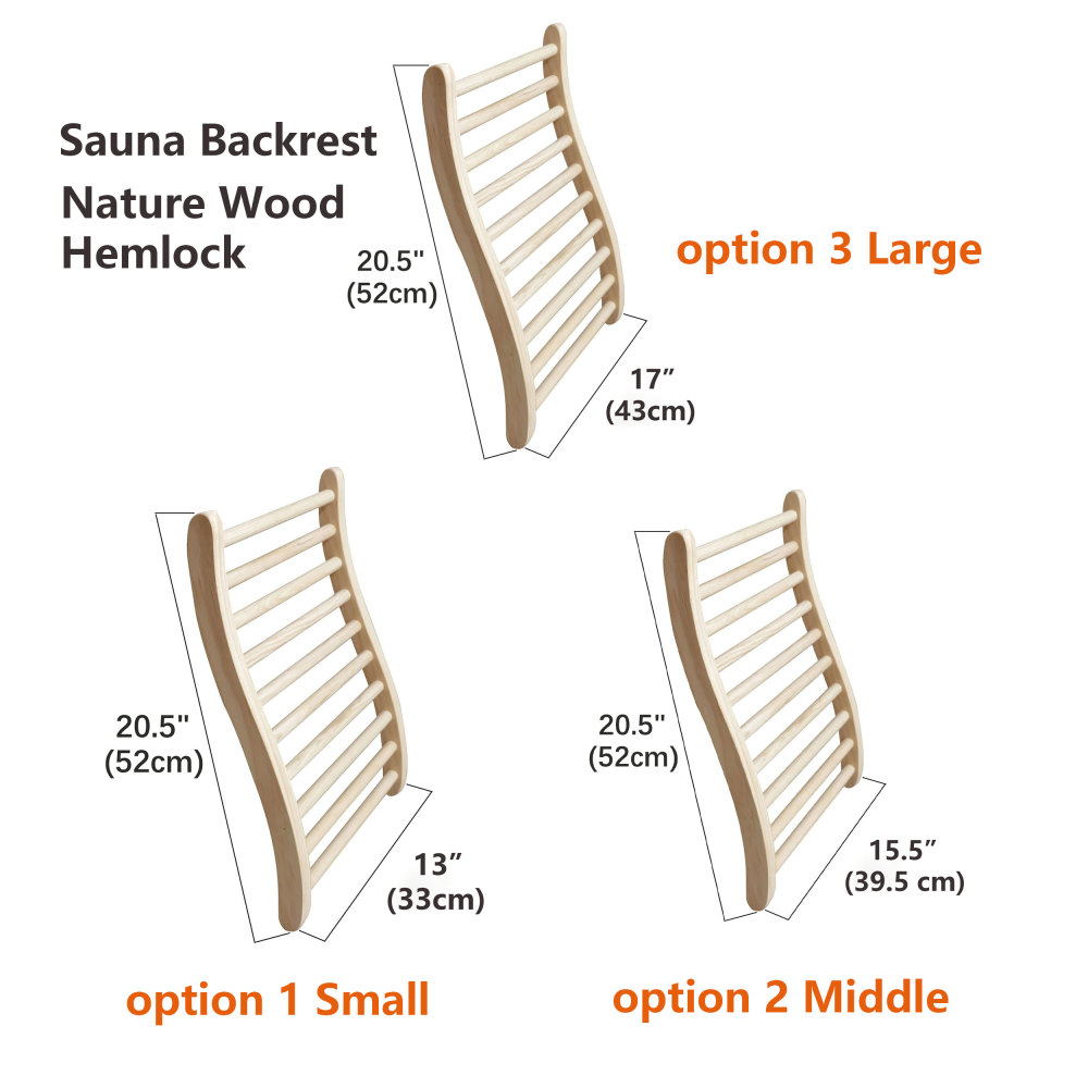 Xmatch Sauna Backrest, Natural Wood Hemlock Ergonomic S-shape Saunas Backrest 13"(W) x 20.5"(H)