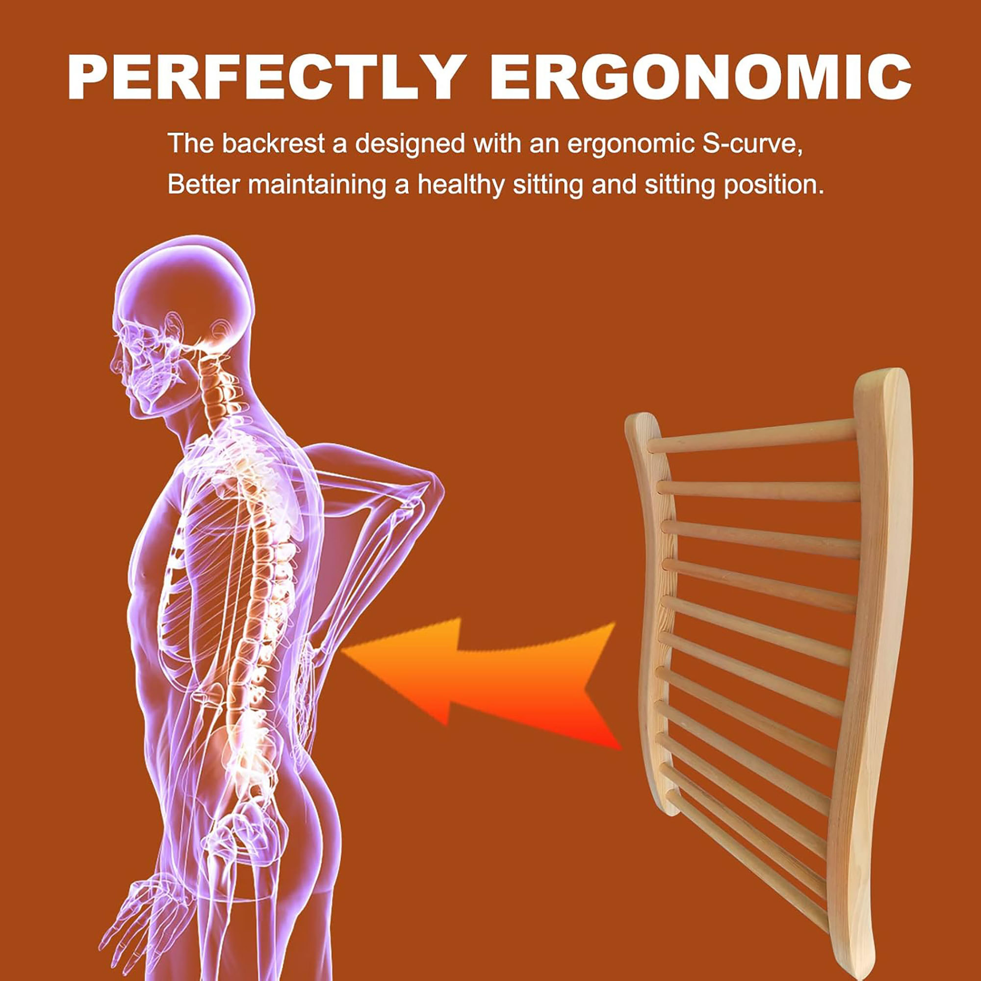 Xmatch Sauna Backrest, Natural Wood Hemlock Ergonomic S-shape Saunas Backrest 13"(W) x 20.5"(H)