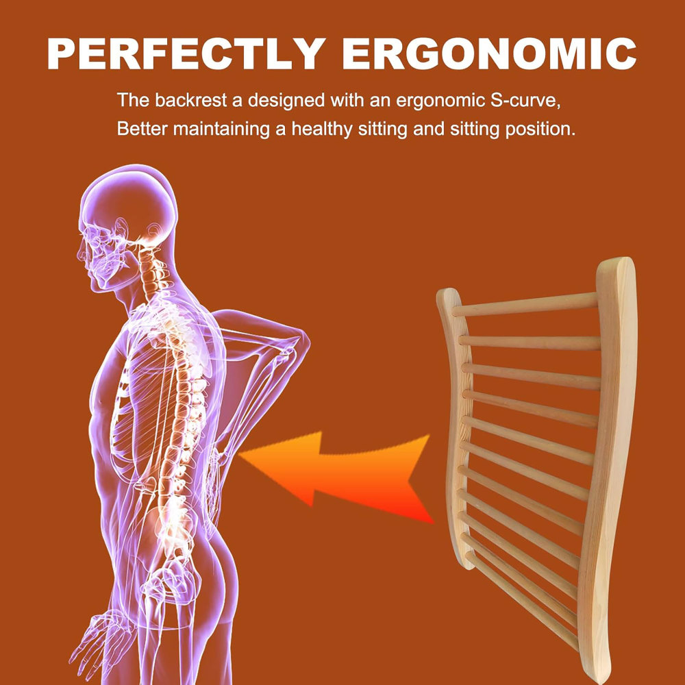 Xmatch Sauna Backrest, Natural Wood Hemlock Ergonomic S-shape Saunas Backrest 13"(W) x 20.5"(H)