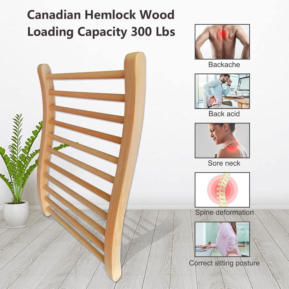 Xmatch Sauna Backrest, Natural Wood Hemlock Ergonomic S-shape Saunas Backrest 13"(W) x 20.5"(H)