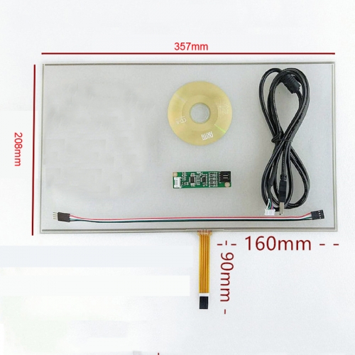 New 16:9 357*208mm 15.6" inch 4 wire Resistive Touch Screen Panel with USB Controller Kit