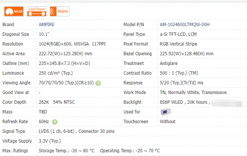 AM1024600LTMQW00H AM-1024600LTMQW-00H 10.1" inch 1024^600 TFT-LCD Display Panel