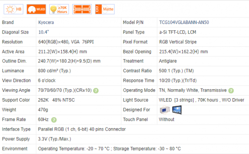 TCG104VGLABANN-AN50 Kyocera 10.4" 640*480 industrial LCD Display Panel