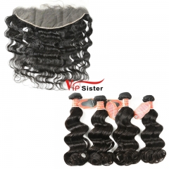 #1b Brazilian Raw Human Hair Weft with 13X4 Frontal Ocean Wave