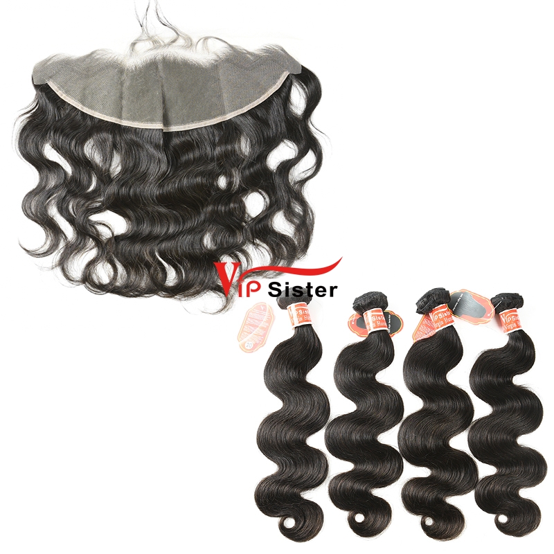 #1b Brazilian Raw Human Hair Weft with 13x4 Frontal Body Wave