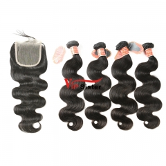 #1b Brazilian Raw Human Hair Weft with 4x4 Closure Body Wave