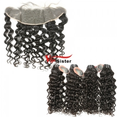 #1b Virgin Brazilian  Human Hair Weave with 13X4 Frontal Italy Curly