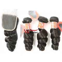 #1b Brazilian Virgin Hair Weave with 4x4 Closure Loose Wave