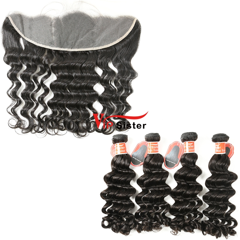 #1b Brazilian Virgin Hair Weave with 13X4 Frontal Deep Wave