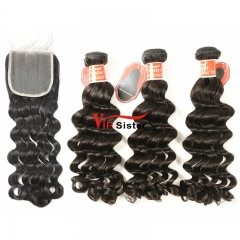 #1b Virgin Malaysian  Human Hair Weft with 4x4 Closure Deep Wave