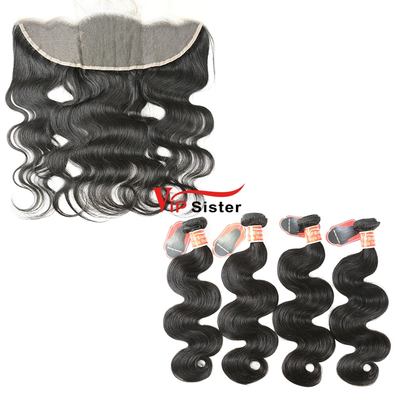 #1b Virgin Peruvian Hair Weft with 13x4 Frontal Body Wave