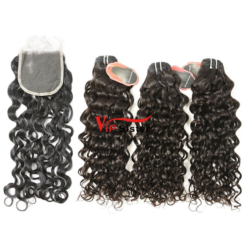 #1b Peruvian  Virgin Hair Bundle with 4x4 Closure Italy Curly