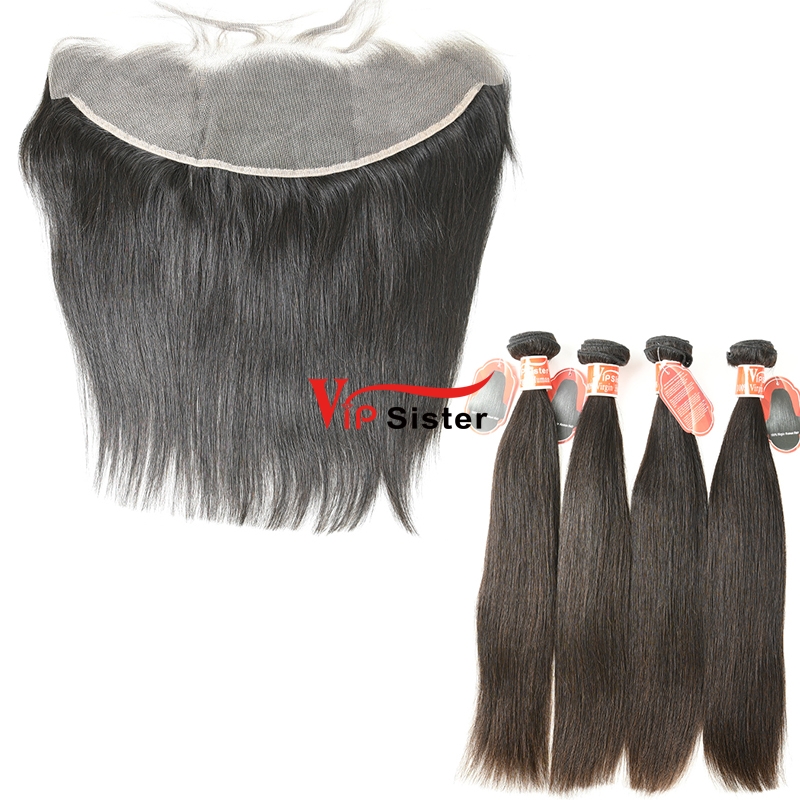 #1b Virgin Peruvian Human Hair 13X4 Lace Frontal With Hair Bundle Straight