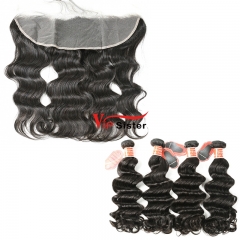 #1b Indian Virgin Human Hair Weft with 13X4 Frontal Ocean Wave