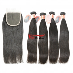 #1b Virgin Indian Human Hair 4X4 Lace Closure With Hair Weft Straight