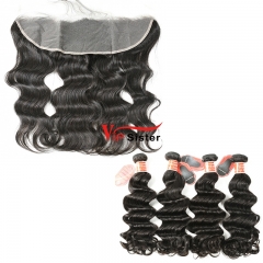 #1b Indian Virgin Hair Bundle with 13X4 Frontal Ocean Wave