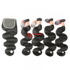 #1b Indian Virgin Human Hair Weft with 4x4 Closure Body Wave