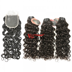 #1b Indian Virgin Human Hair Weft with 4x4 Closure Italy Curly