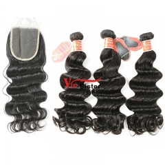 #1b Indian Virgin Hair Bundle with 4x4 Closure Ocean Wave