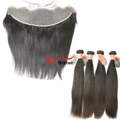 #1b Indian  Virgin Hair 13X4 Lace Frontal With Hair Bundle Straight