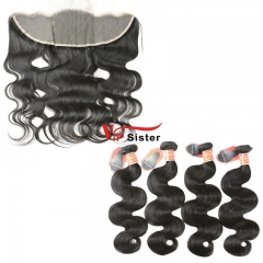 #1b Virgin Indian Human Hair Weft with 13x4 Frontal Body Wave