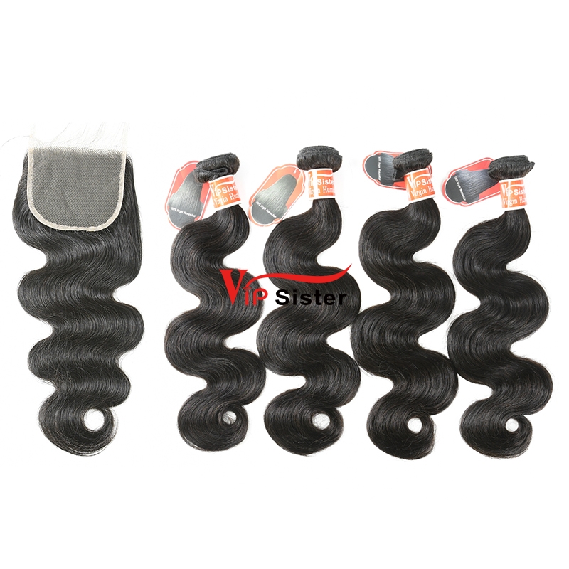 #1b Virgin Indian Hair Bundle with 4x4 Closure Body Wave