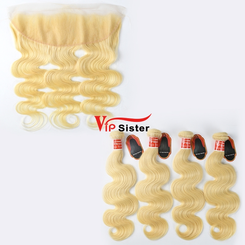 Blonde #613 Raw European Hair 13X4 Lace Frontal With Hair Weave Body Wave