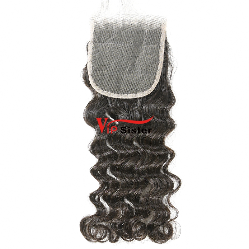 #1b Brazilian Raw Human Hair 4x4 Lace Closure Deep Wave