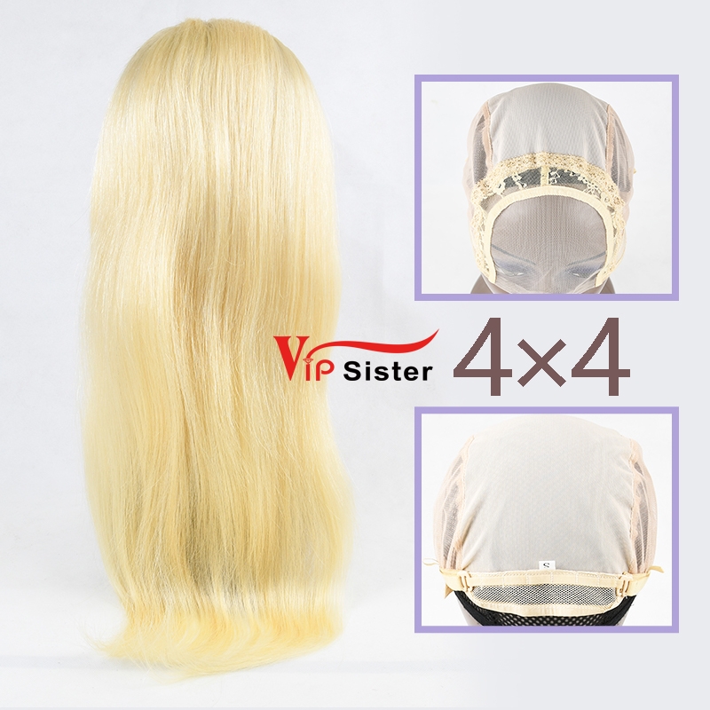 #613 Blonde Virgin European Human Hair 4x4 closure wig straight