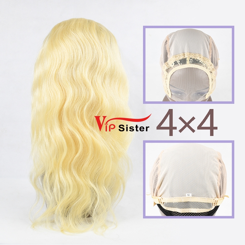 #613 Blonde European Virgin Hair 4x4 closure wig body wave