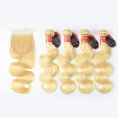 Blonde #613 European Virgin Hair 4X4 Lace Closure With Hair Bundle Body Wave
