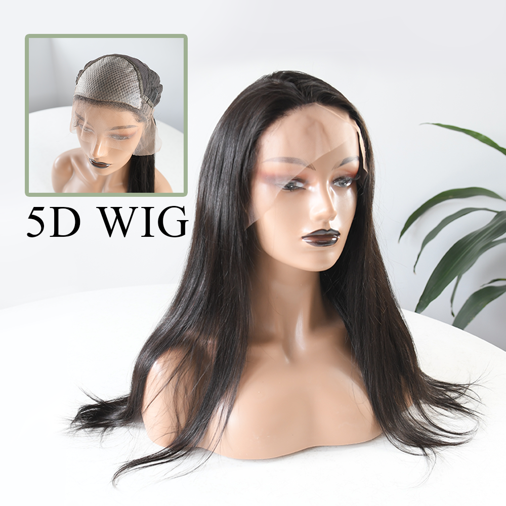 NEW!#1b Brazilian Virgin Human Hair 5D 13×4 Wig Straight