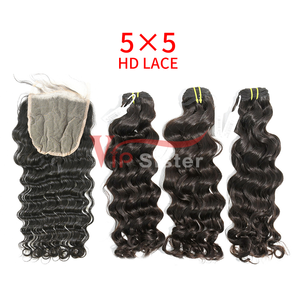 HD Lace Raw Human Hair Bundle with 5X5 Closure Indian wave