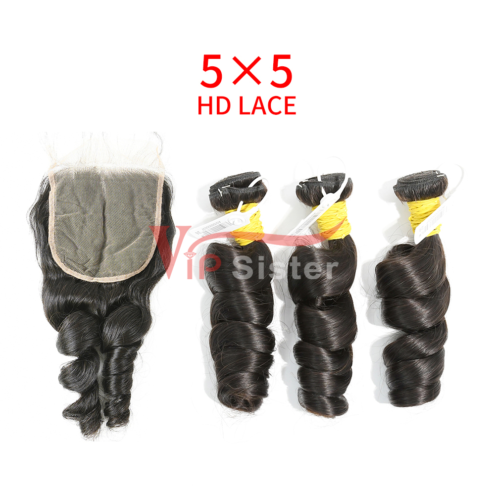 HD Lace Raw Human Hair Bundle with 5X5 Closure Loose Wave