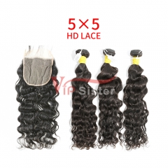 HD Lace Raw Human Hair Bundle with 5X5 Closure Indian Curly