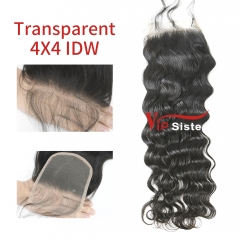 #1b Brazilian Virgin Human Hair Transparent 4x4 Lace Closure Indian wave