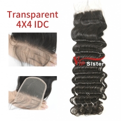 #1b Brazilian Virgin Human Hair Transparent 4x4 Lace Closure Indian Curly