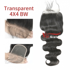 #1b Brazilian Virgin Human Hair Transparent 4x4 Lace Closure Body Wave