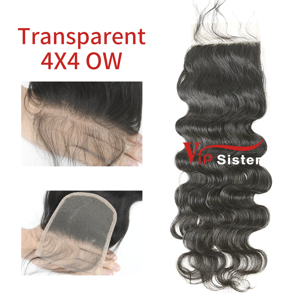#1b Brazilian Virgin Human Hair Transparent 4x4 Lace Closure Ocean Wave