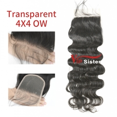 #1b Brazilian Virgin Human Hair Transparent 4x4 Lace Closure Ocean Wave