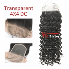 #1b Brazilian Virgin Human Hair Transparent 4x4 Lace Closure Deep Curly